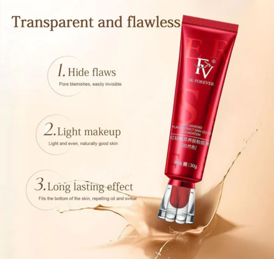 1PCS FV Liquid Foundation Makeup, Full Coverage Oil Control Flawless 12 Hour Long Lasting Concealer Matte Foundation